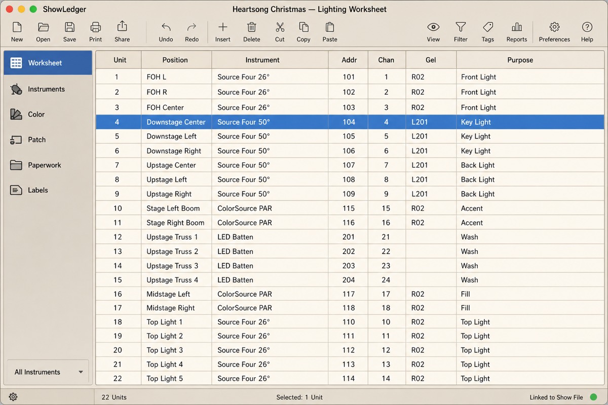 ShowLedger worksheet screenshot