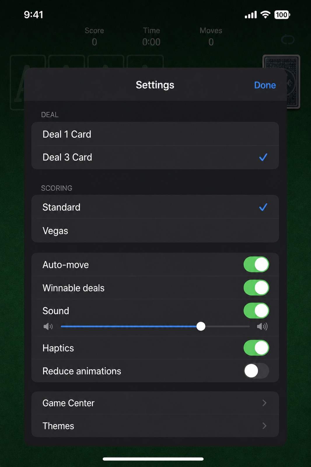 Settings screen