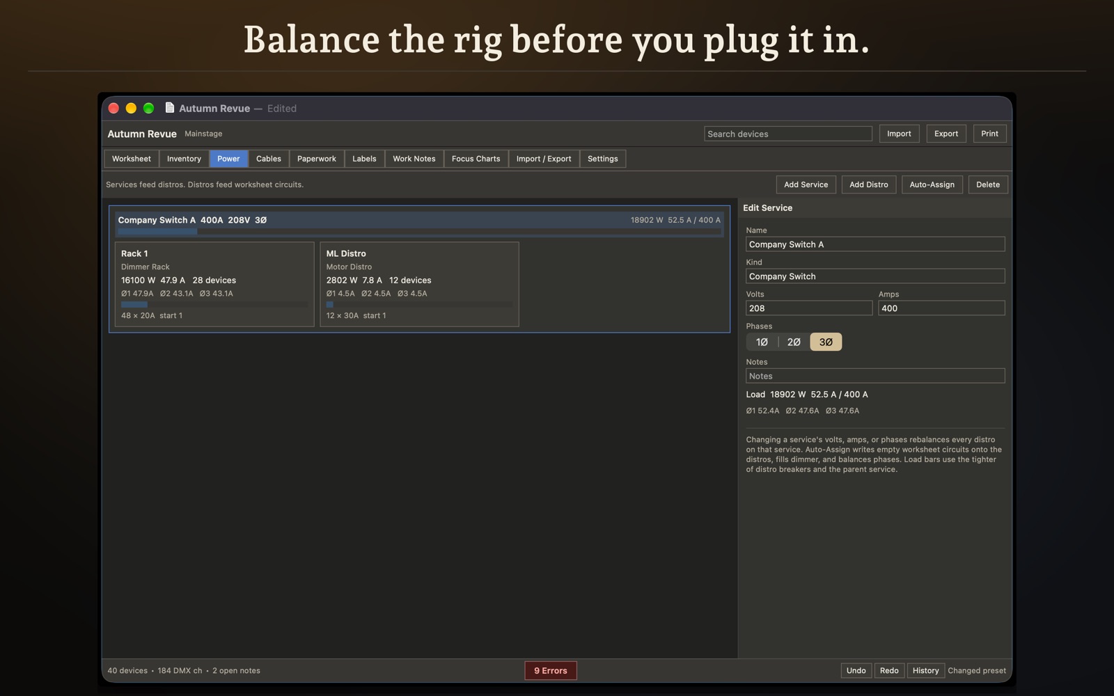 ShowLedger — Classic: Balance the rig before you plug it in