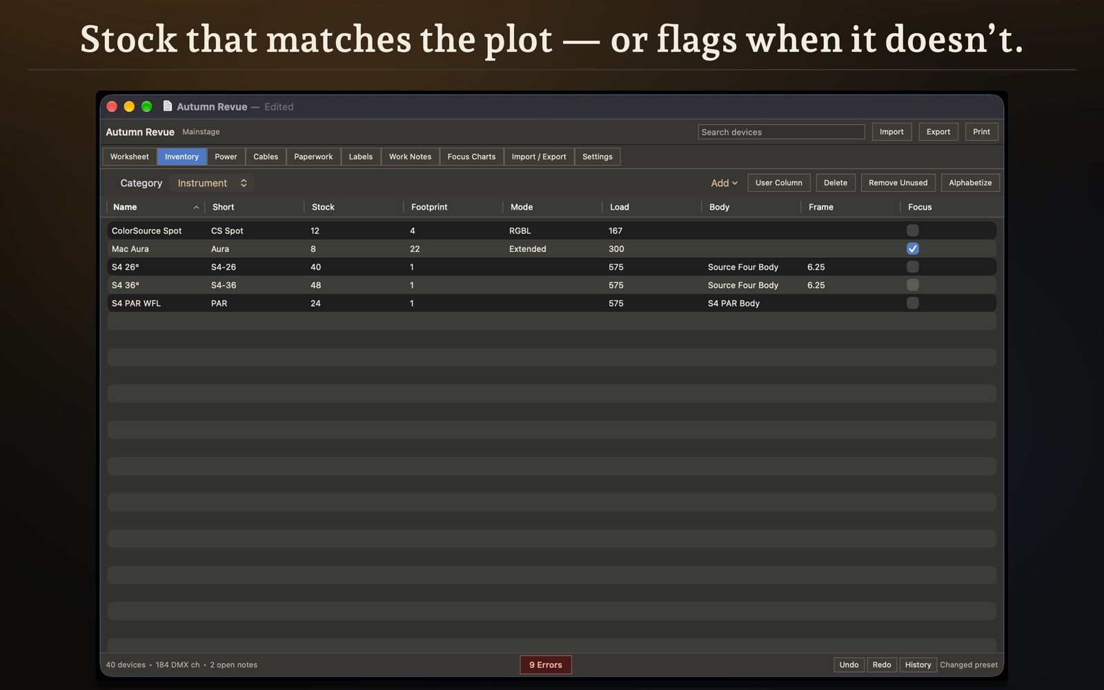 ShowLedger — Classic: Stock that matches the plot — or flags when it doesn’t