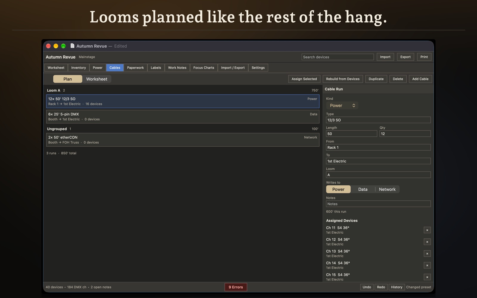 ShowLedger — Classic: Looms planned like the rest of the hang