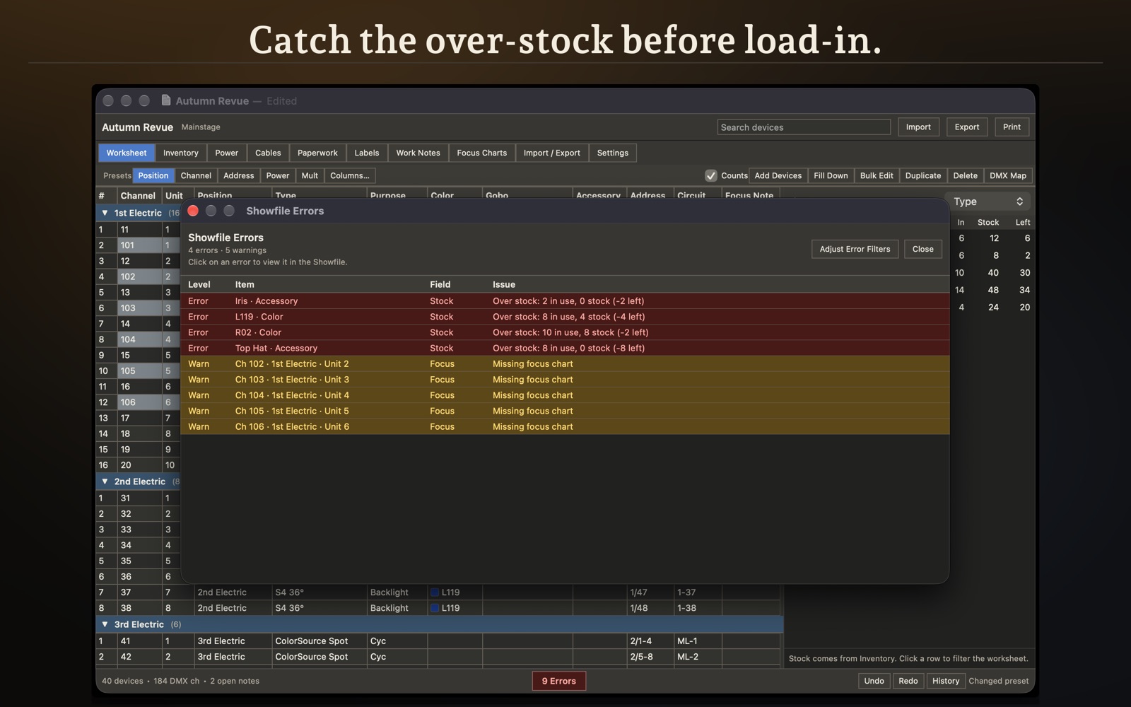 ShowLedger — Classic: Catch the over-stock before load-in
