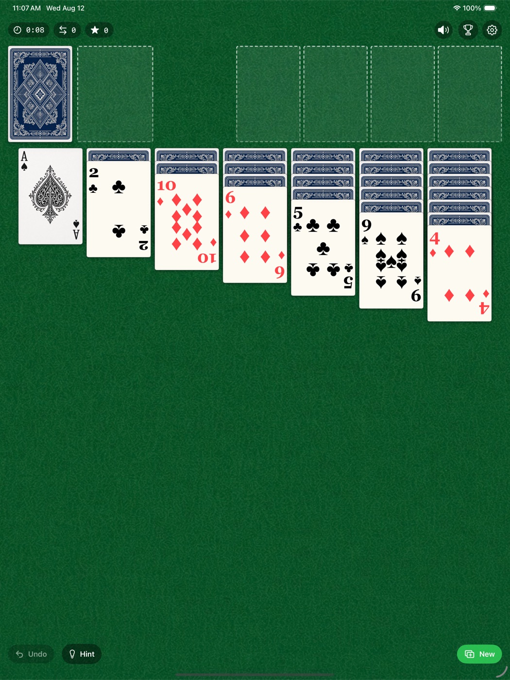 Classic Solitaire game board on iPad